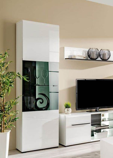 Terrento White Tall Display Cabinet: Modern Storage Solution with Gloss Front - UK Luxury Furniture